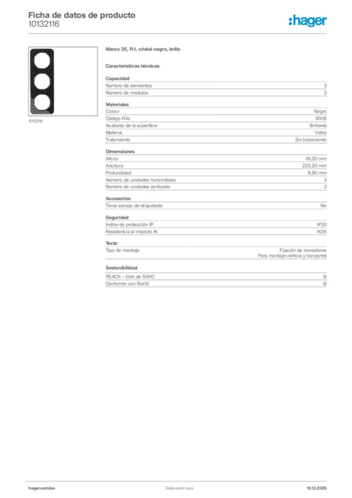 Imagen Hager Ficha de datos de producto 10132116 | Hager España