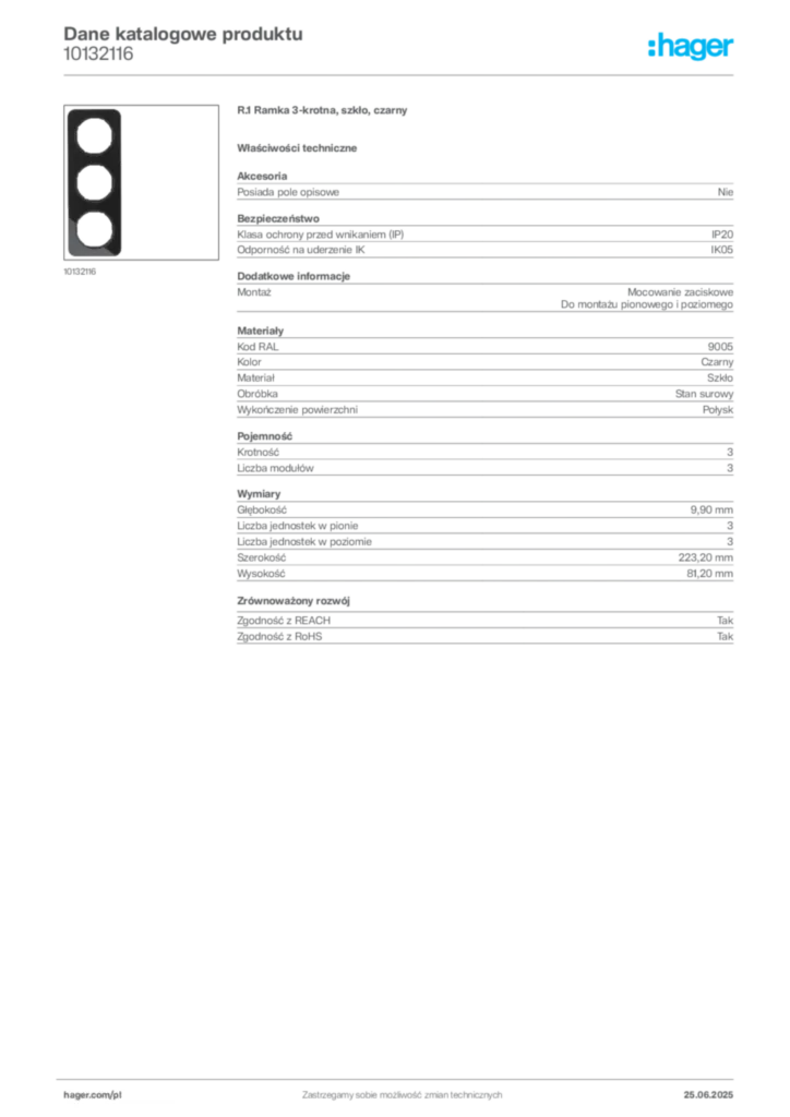 Zdjęcie Hager Karta katalogowa 10132116 | Hager Polska