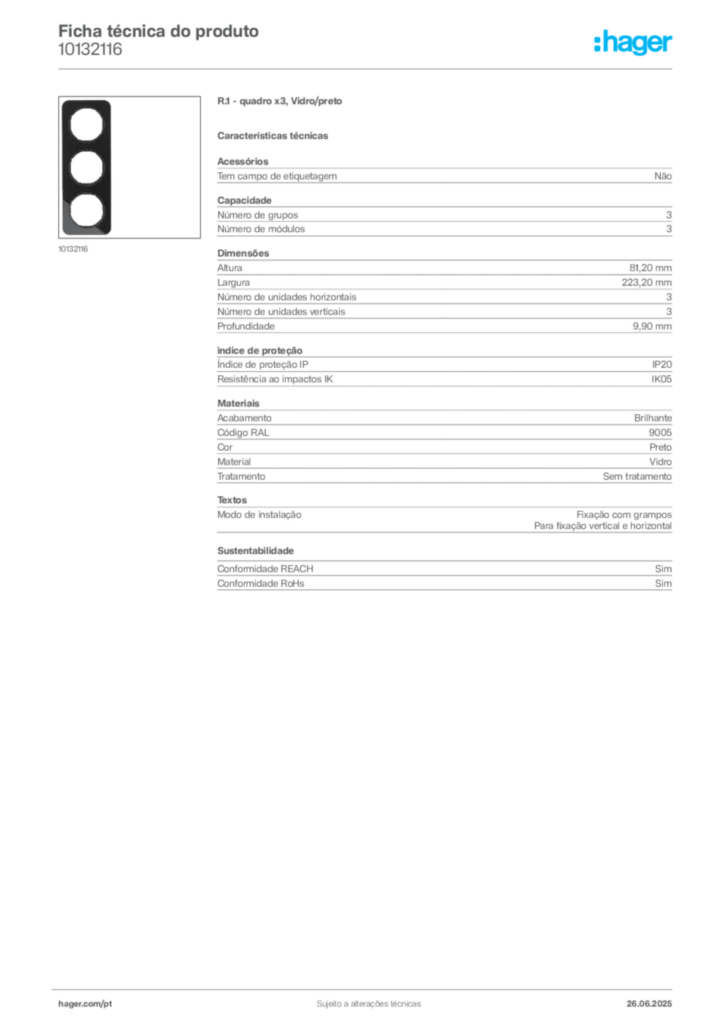 Imagem Hager Ficha técnica do produto 10132116 | Hager Portugal