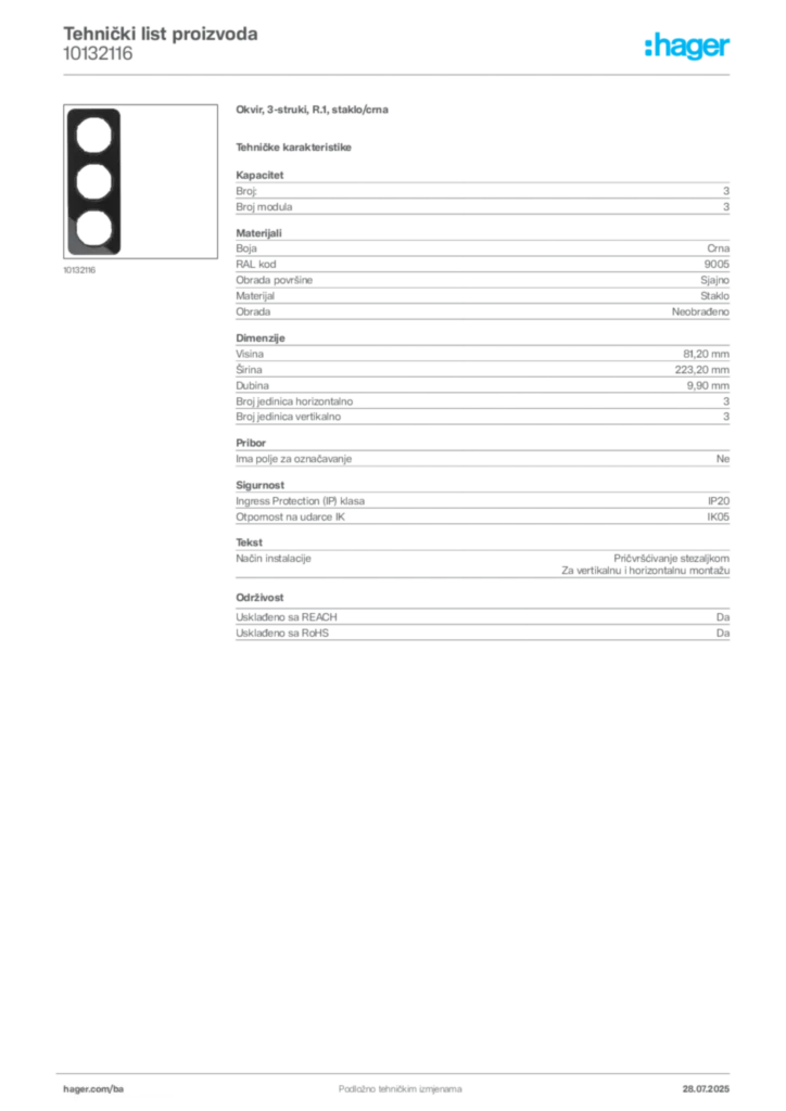 Slika Hager Product data sheet 10132116  | Hager