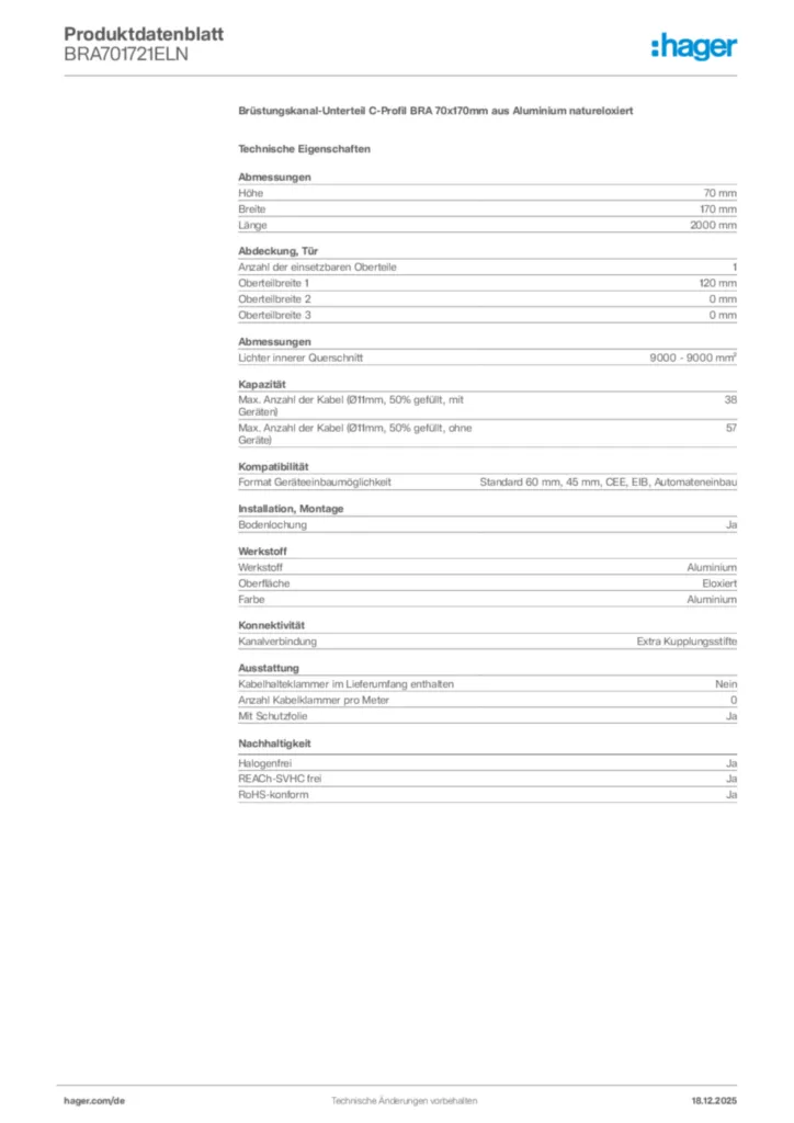 Bild Hager Produktdatenblatt BRA701721ELN | Hager Deutschland