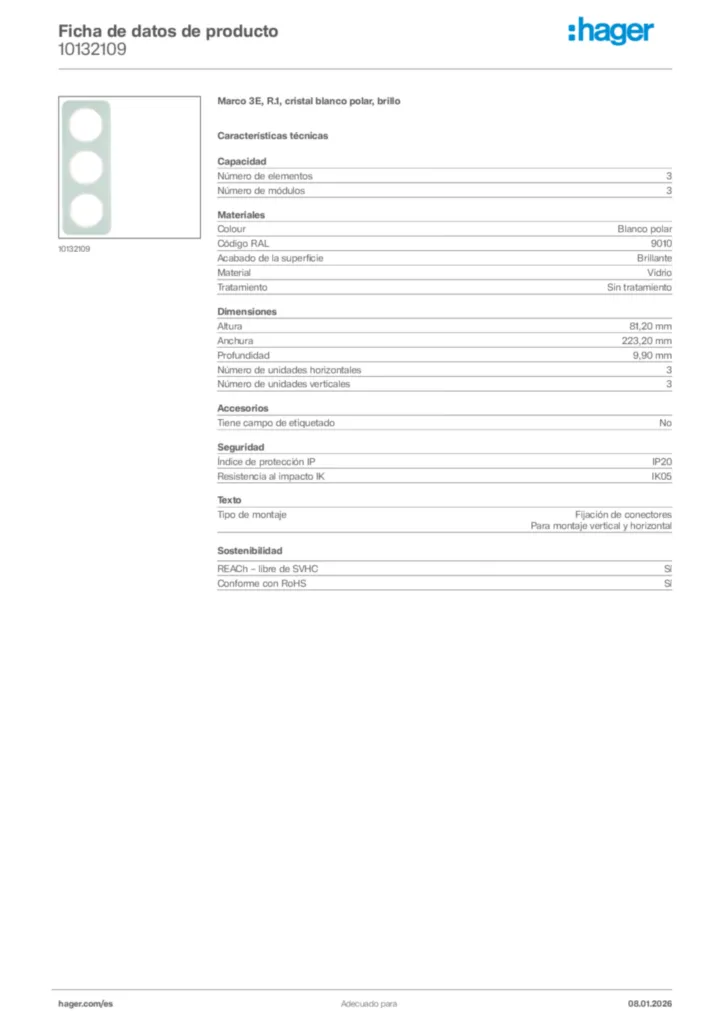 Imagen Hager Ficha de datos de producto 10132109 | Hager España