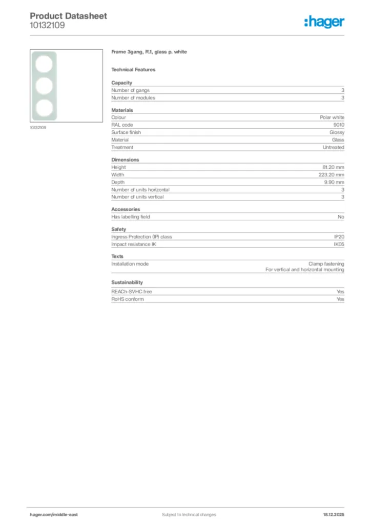 Image Hager Product data sheet 10132109  | Hager