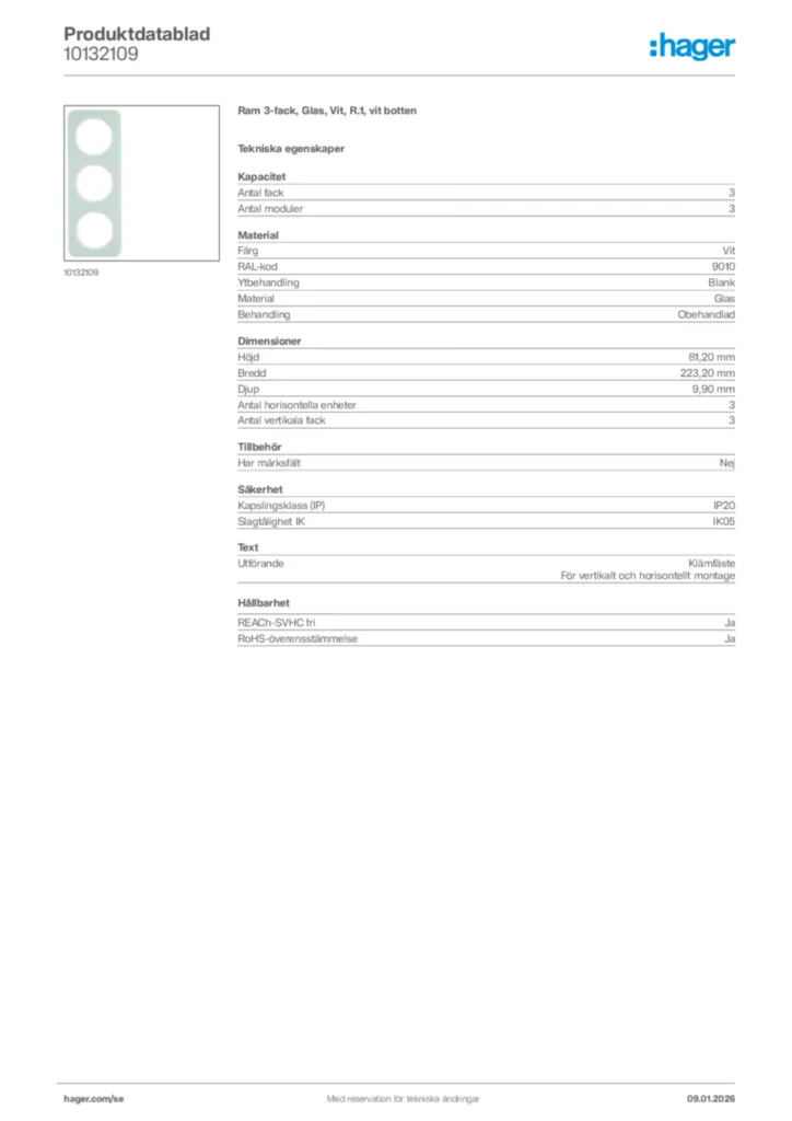 Bild Hager Produktdatablad 10132109 | Hager Sverige