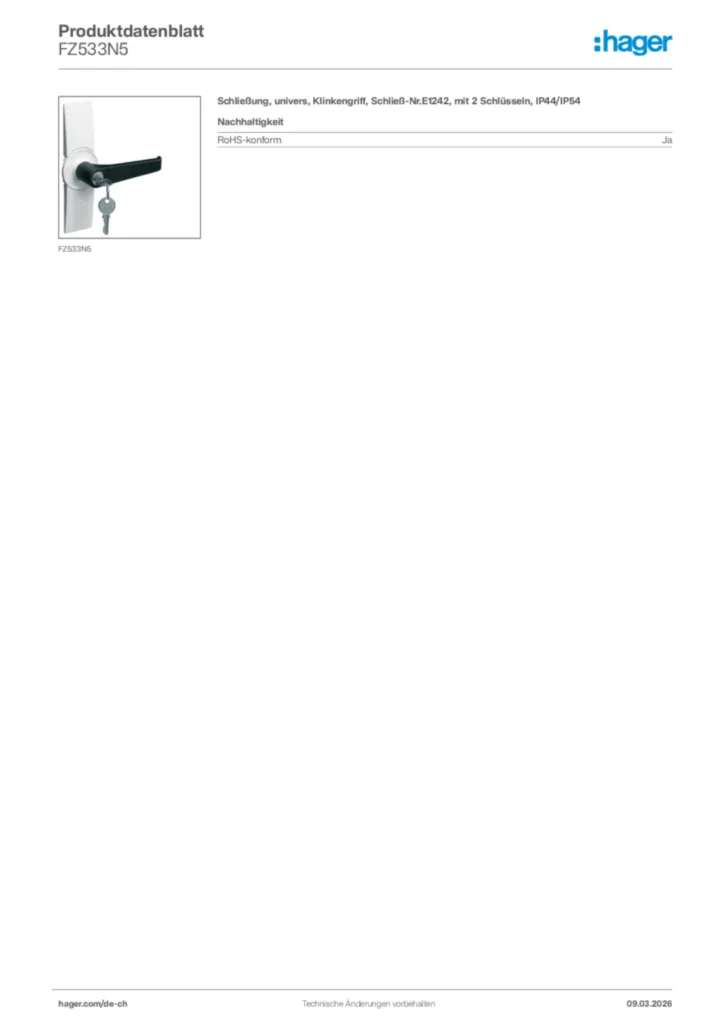 Bild Hager Produktdatenblatt FZ533N5 | Hager Schweiz