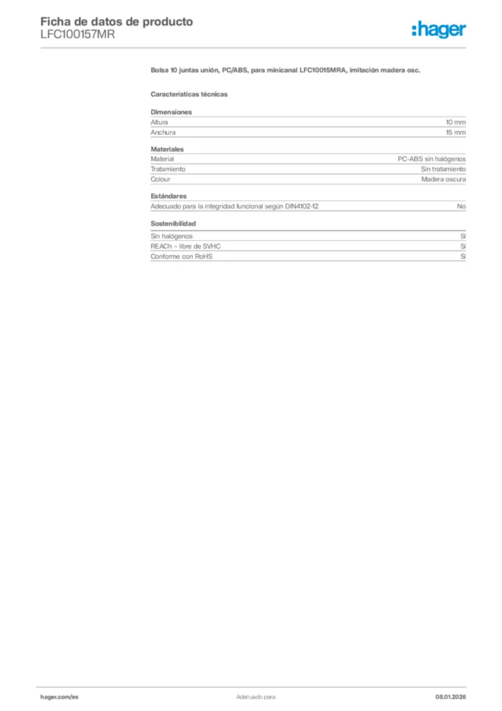 Imagen Hager Ficha de datos de producto LFC100157MR | Hager España