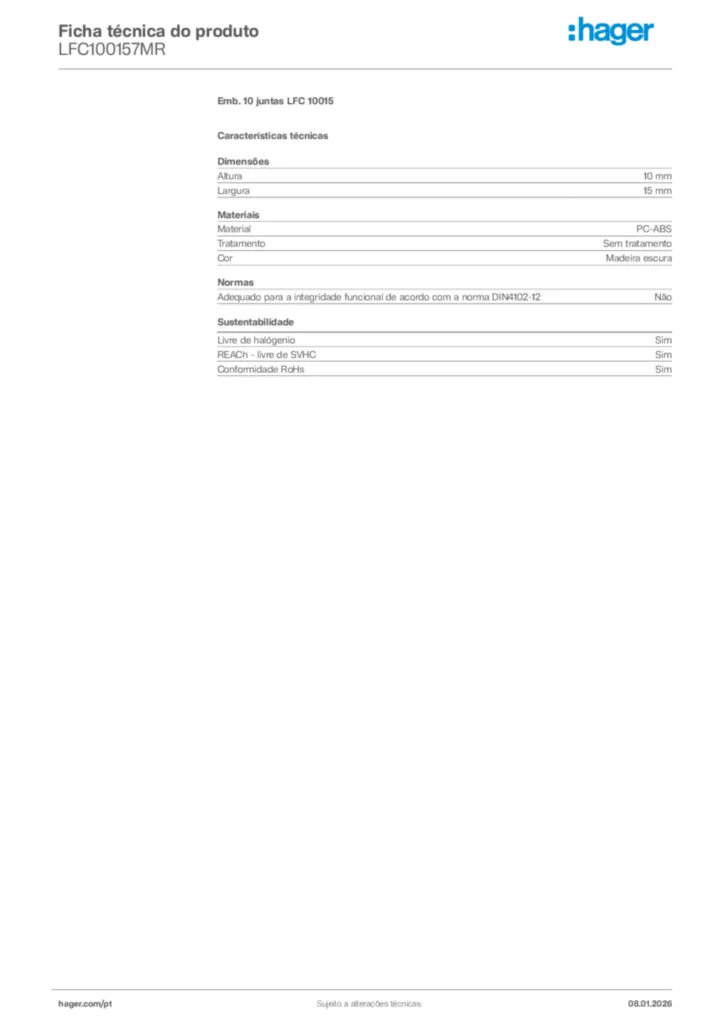 Imagem Hager Ficha técnica do produto LFC100157MR | Hager Portugal
