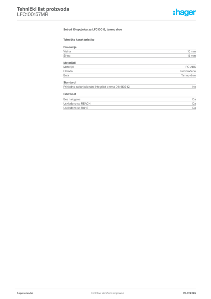 Slika Hager Product data sheet LFC100157MR  | Hager