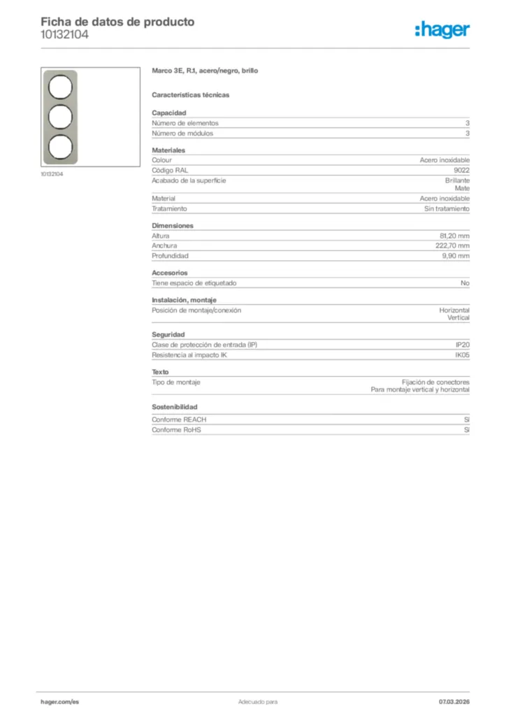 Imagen Hager Ficha de datos de producto 10132104 | Hager España