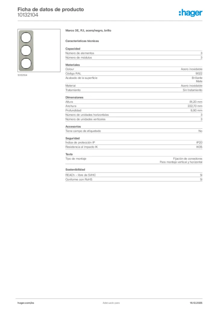 Imagen Hager Ficha de datos de producto 10132104 | Hager España