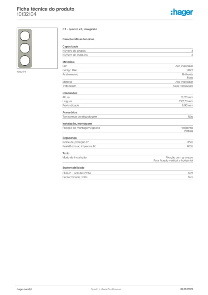 Imagem Hager Ficha técnica do produto 10132104 | Hager Portugal