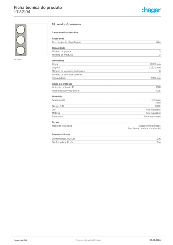 Imagem Hager Ficha técnica do produto 10132104 | Hager Portugal