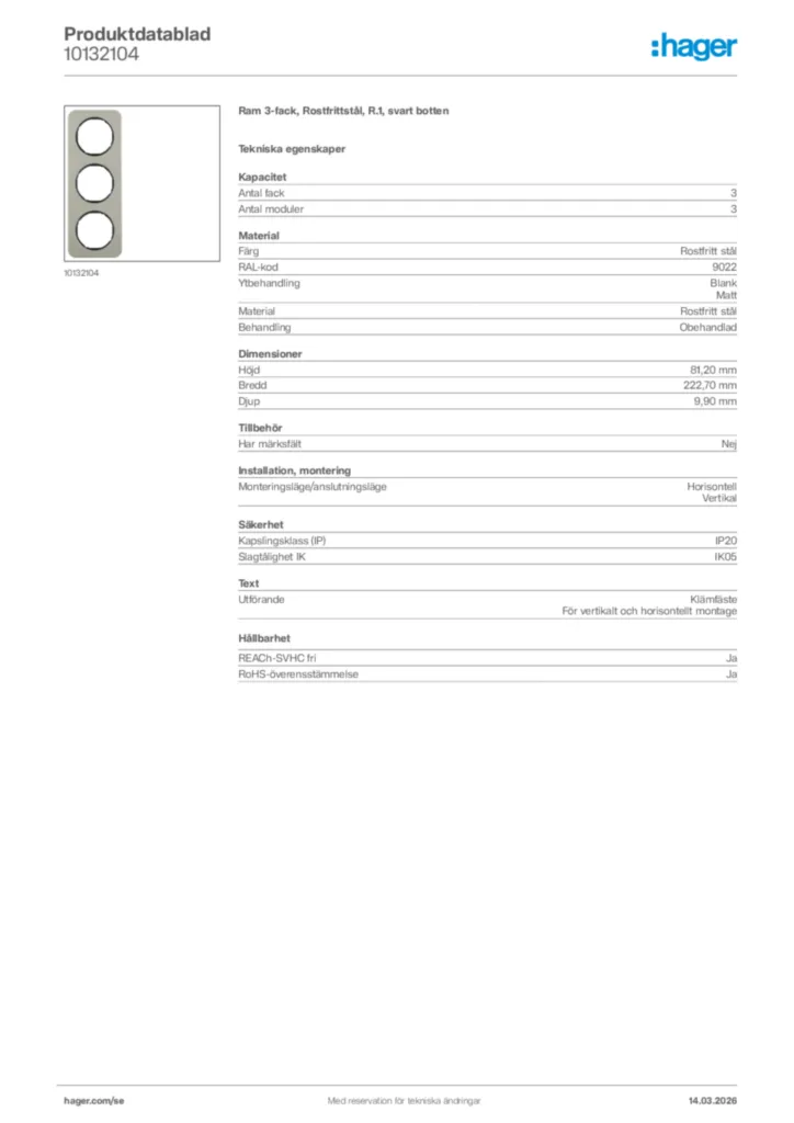 Bild Hager Produktdatablad 10132104 | Hager Sverige