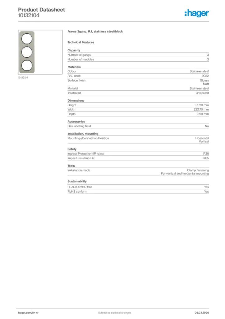 Image Hager Product data sheet 10132104  | Hager