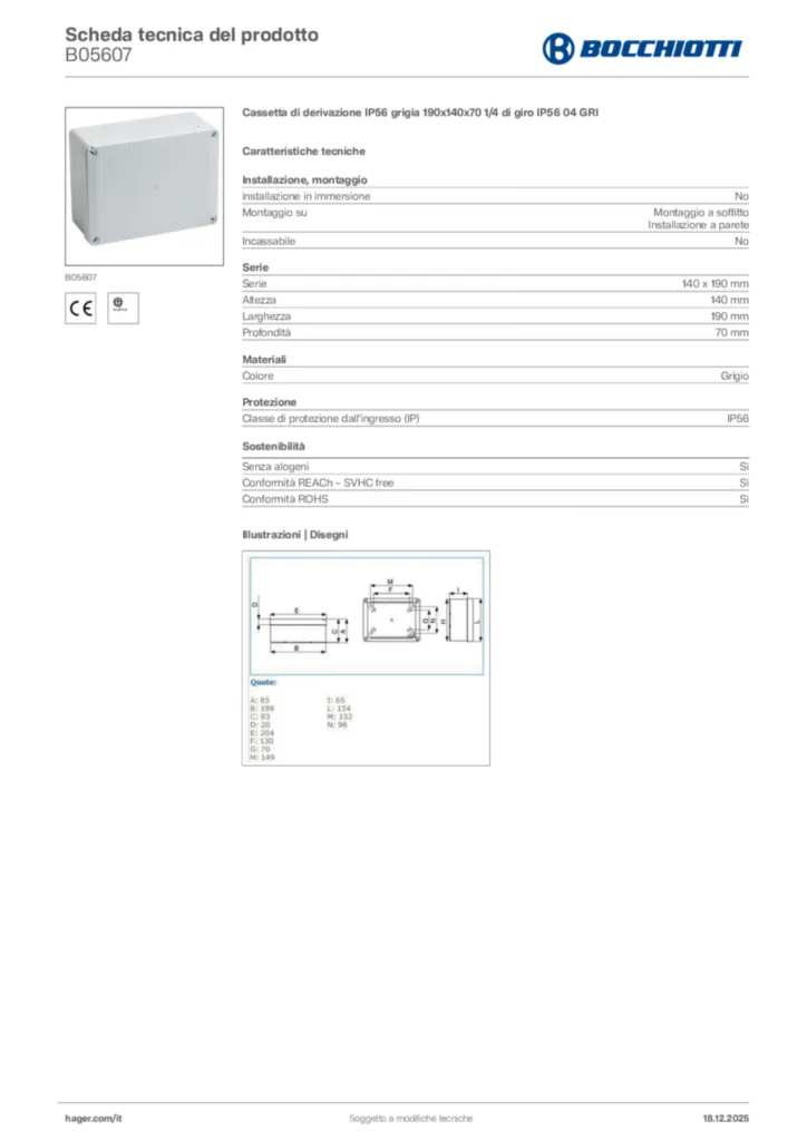 Immagine Bocchiotti Scheda tecnica del prodotto B05607 | Hager Italia