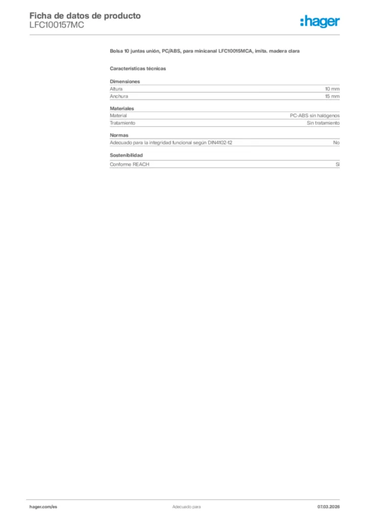 Imagen Hager Ficha de datos de producto LFC100157MC | Hager España