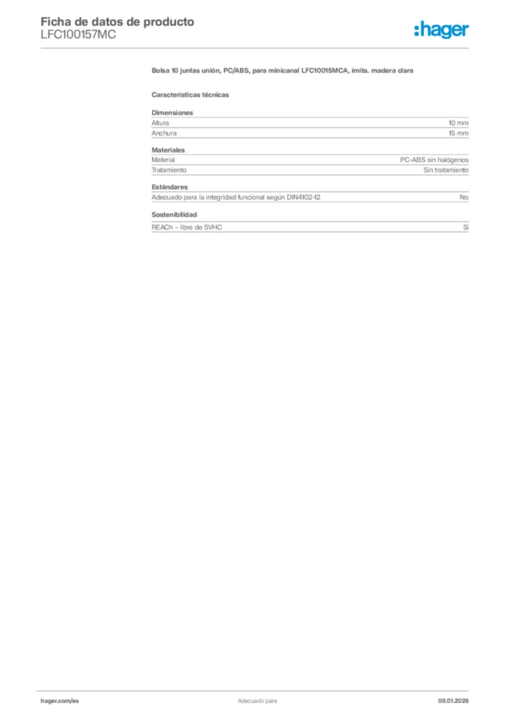 Imagen Hager Ficha de datos de producto LFC100157MC | Hager España
