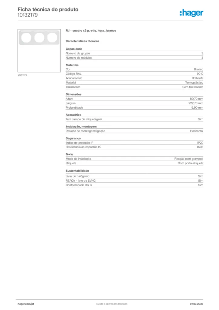 Imagem Hager Ficha técnica do produto 10132179 | Hager Portugal
