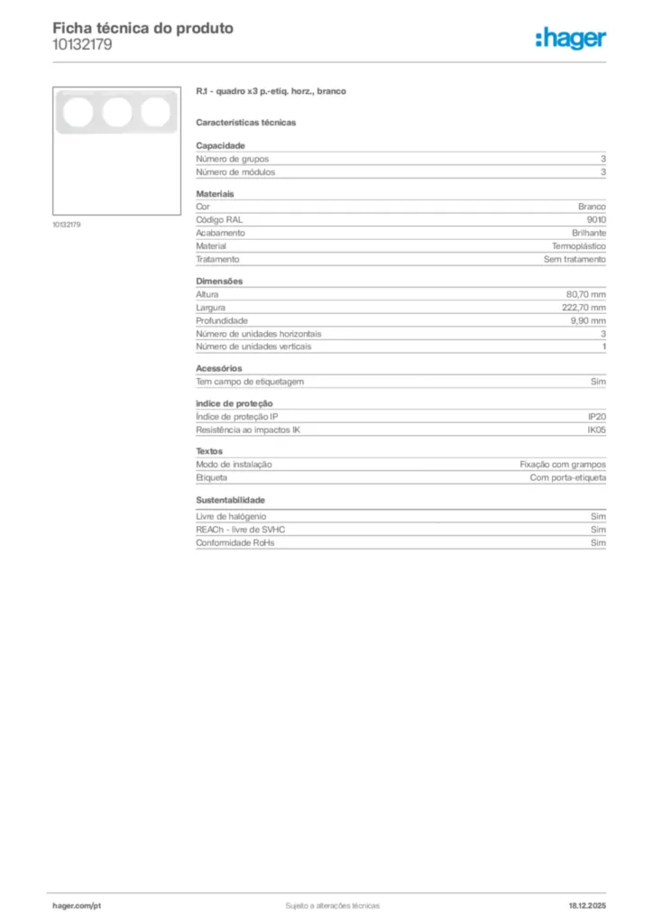 Imagem Hager Ficha técnica do produto 10132179 | Hager Portugal