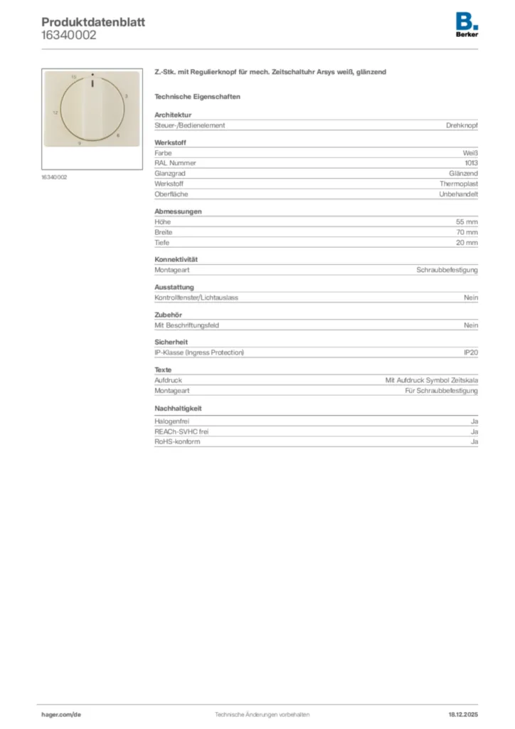 Bild Berker Produktdatenblatt 16340002 | Hager Deutschland