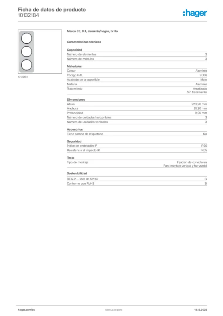 Imagen Hager Ficha de datos de producto 10132184 | Hager España