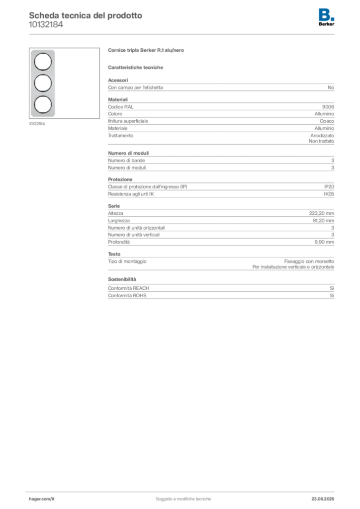 Immagine Berker Scheda tecnica del prodotto 10132184 | Hager Italia