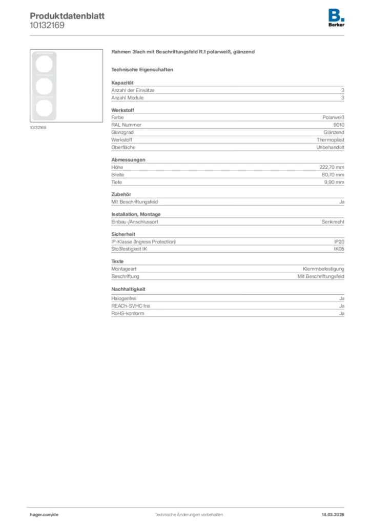 Bild Berker Produktdatenblatt 10132169 | Hager Deutschland