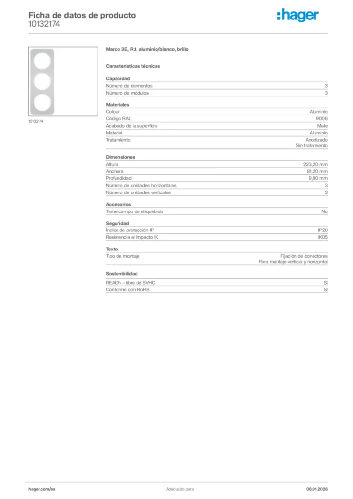 Imagen Hager Ficha de datos de producto 10132174 | Hager España