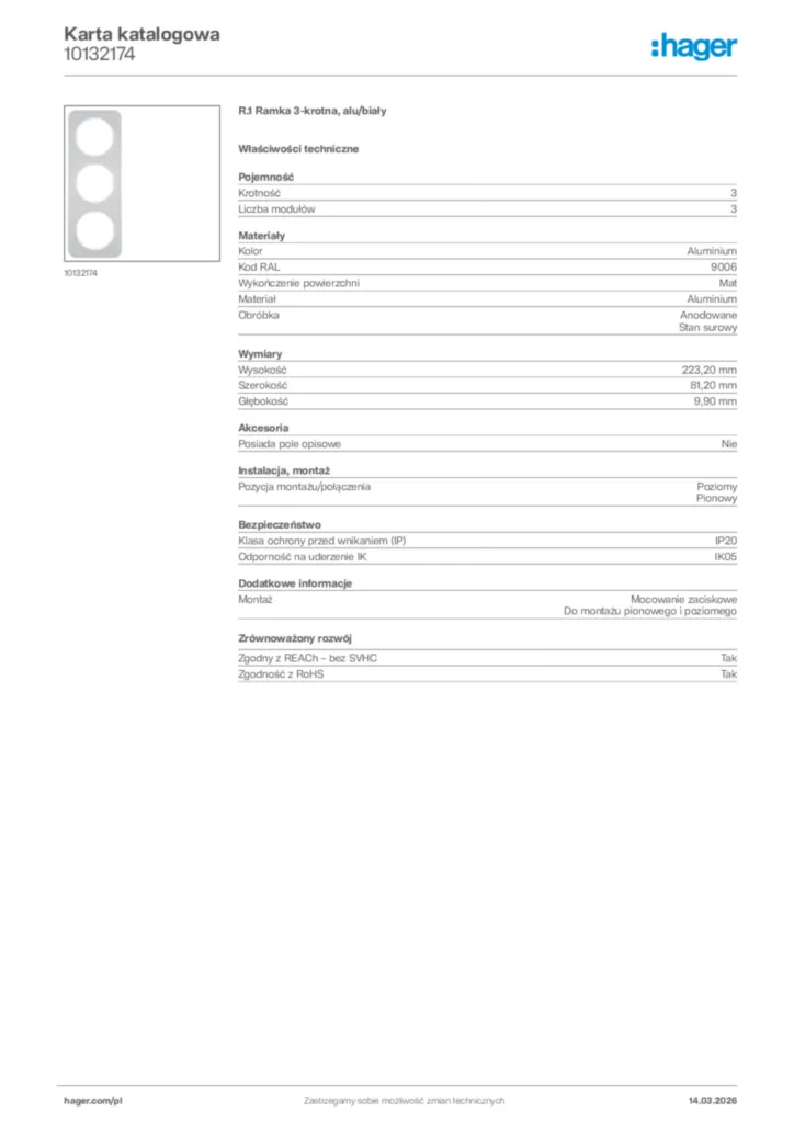 Zdjęcie Hager Karta katalogowa 10132174 | Hager Polska