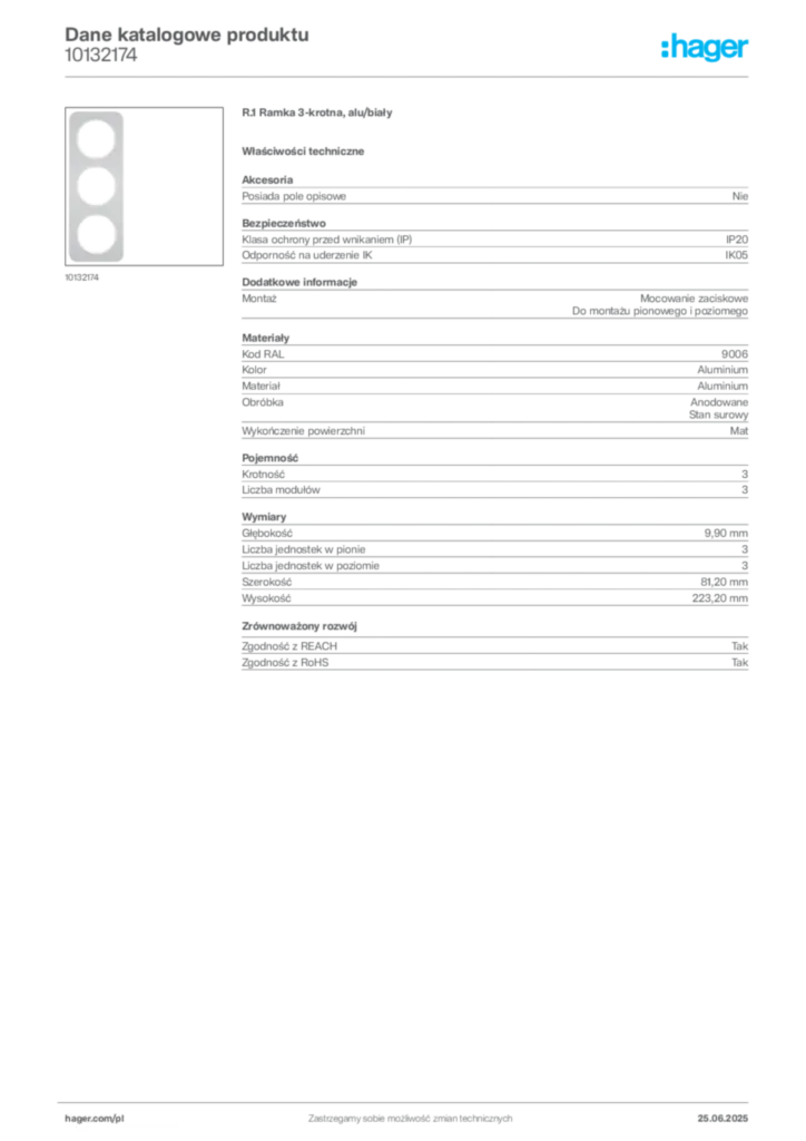 Zdjęcie Hager Karta katalogowa 10132174 | Hager Polska