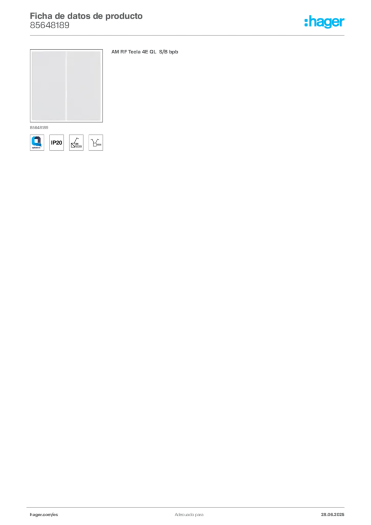 Imagen Hager Ficha de datos de producto 85648189 | Hager España