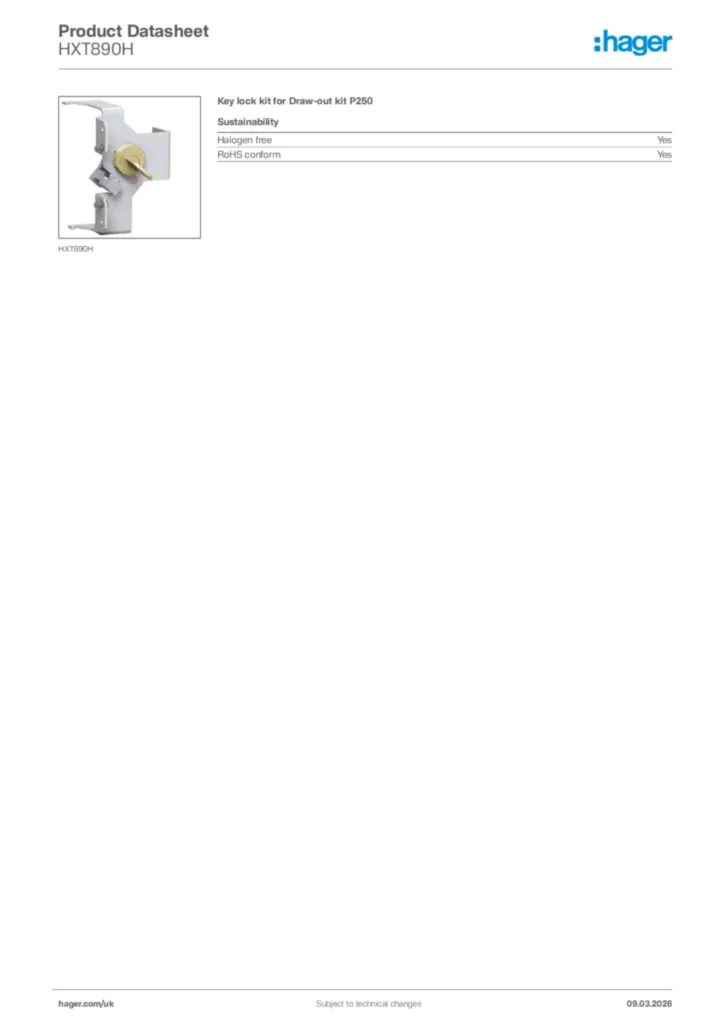 Image Hager Product data sheet HXT890H  | Hager