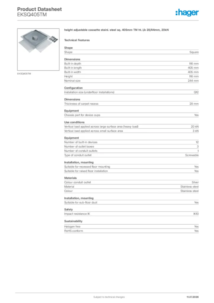 Image Hager Product data sheet EKSQ405TM  | Hager Africa