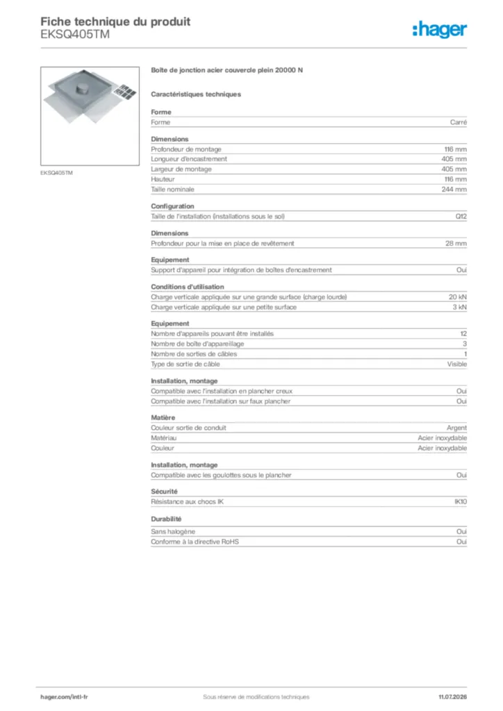 Image Hager Fiche technique du produit EKSQ405TM | Hager Afrique