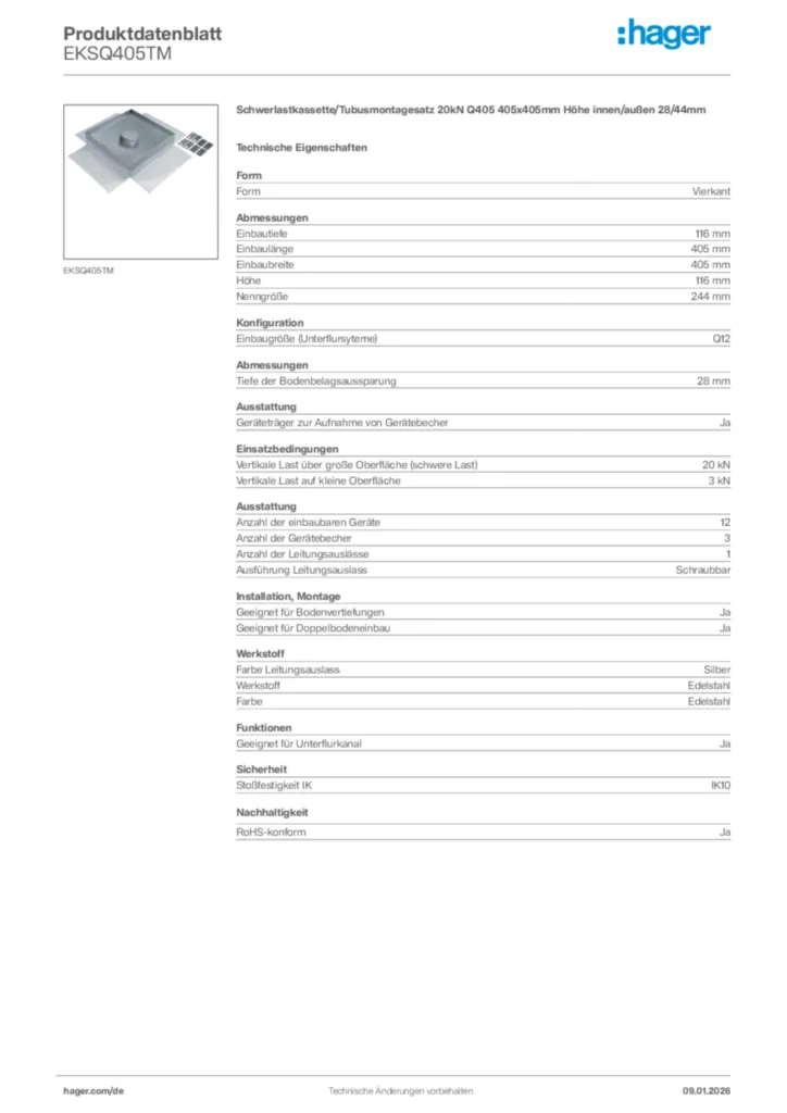 Bild Hager Produktdatenblatt EKSQ405TM | Hager Deutschland