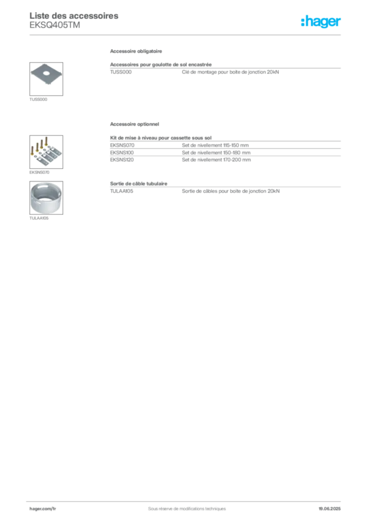 Image Hager Fiche technique du produit EKSQ405TM | Hager France