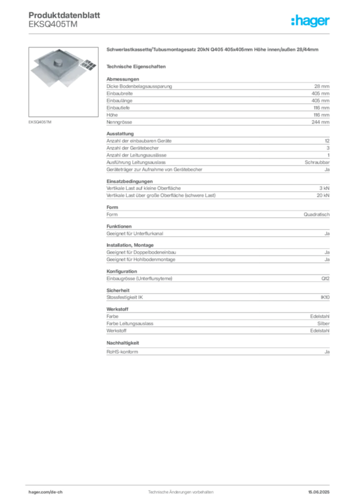 Bild Hager Produktdatenblatt EKSQ405TM | Hager Schweiz