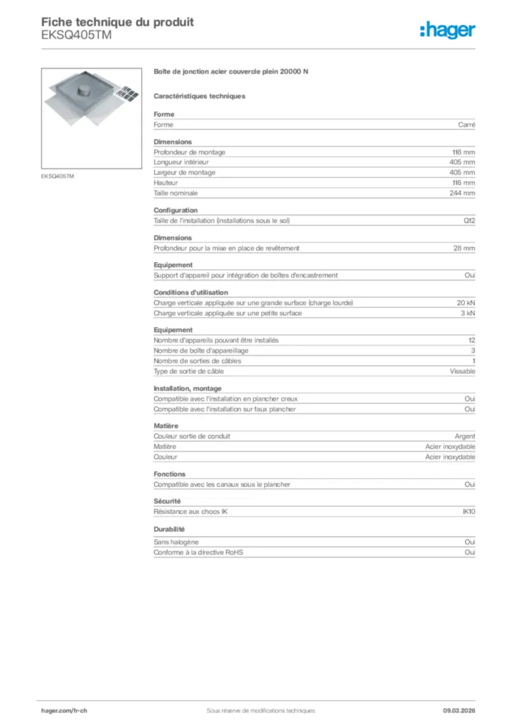 Image Hager Fiche technique du produit EKSQ405TM | Hager Suisse