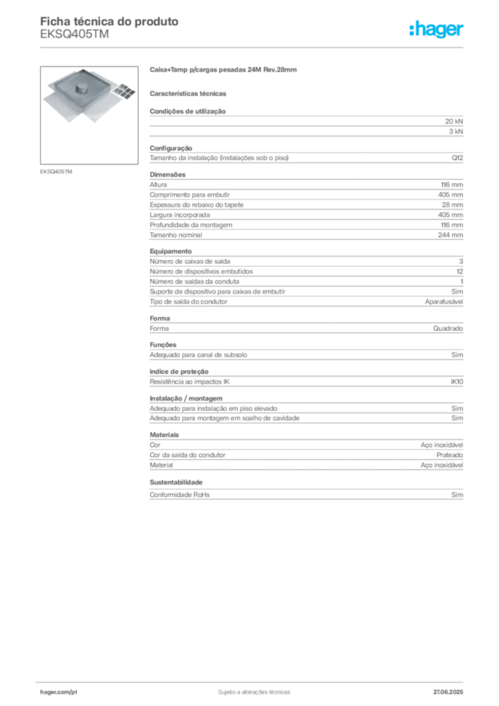 Imagem Hager Ficha técnica do produto EKSQ405TM | Hager Portugal