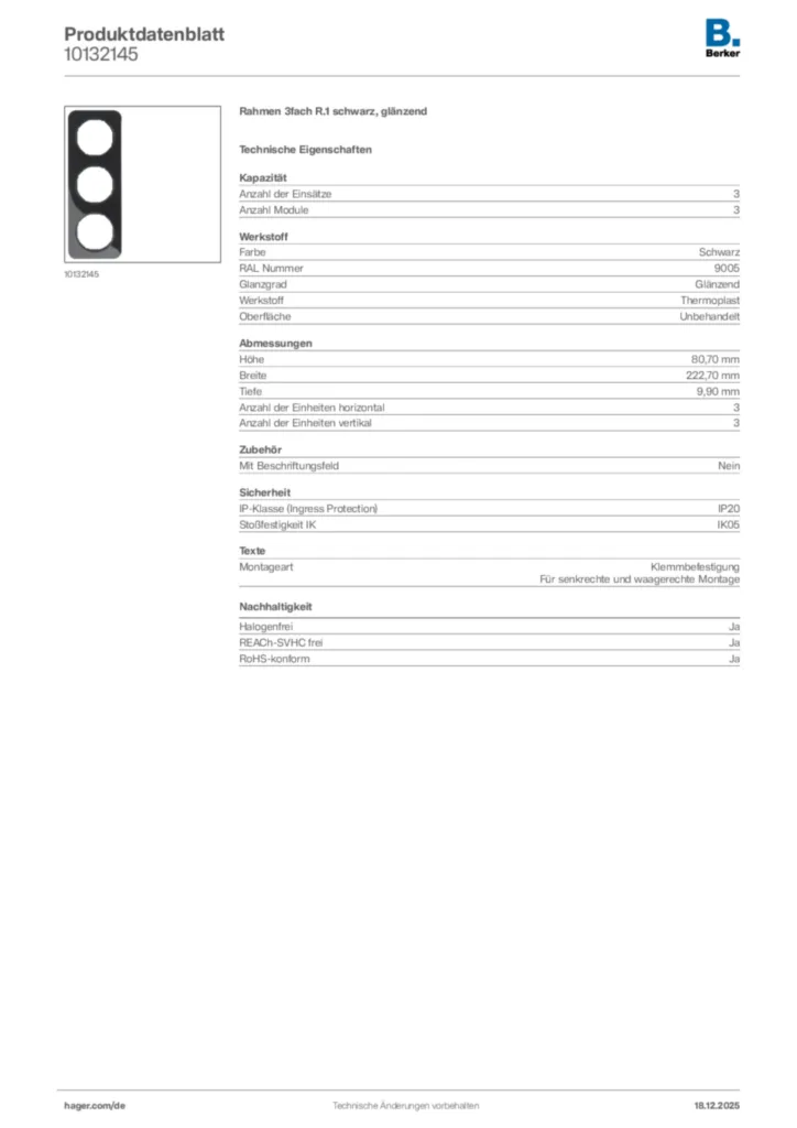 Bild Berker Produktdatenblatt 10132145 | Hager Deutschland