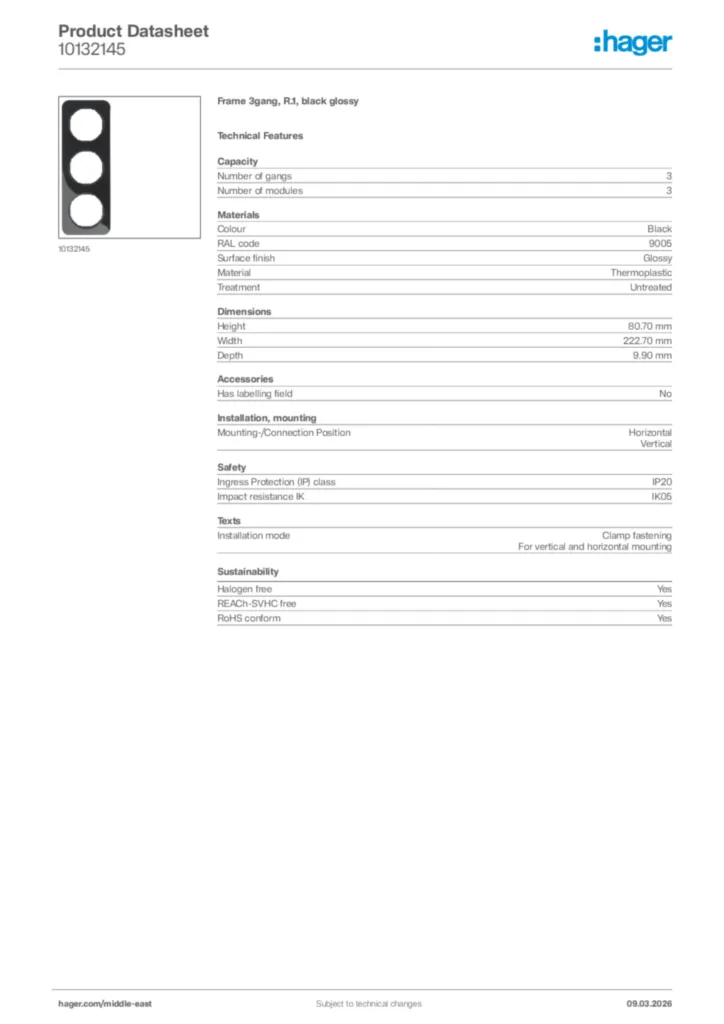 Image Hager Product data sheet 10132145  | Hager