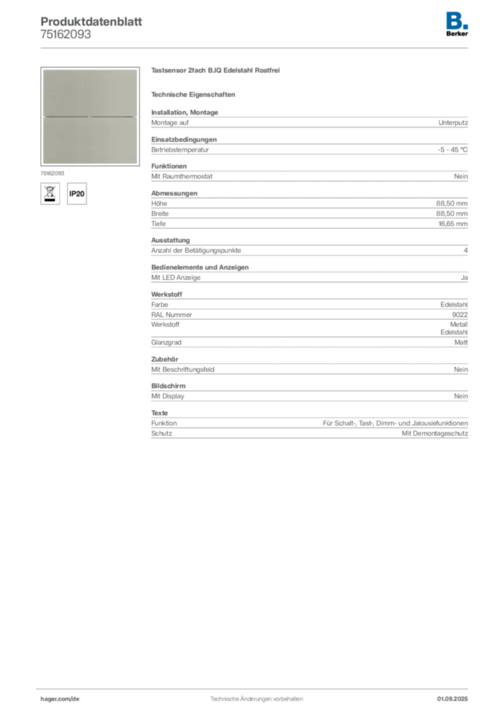 Berker Produktdatenblatt 75162093