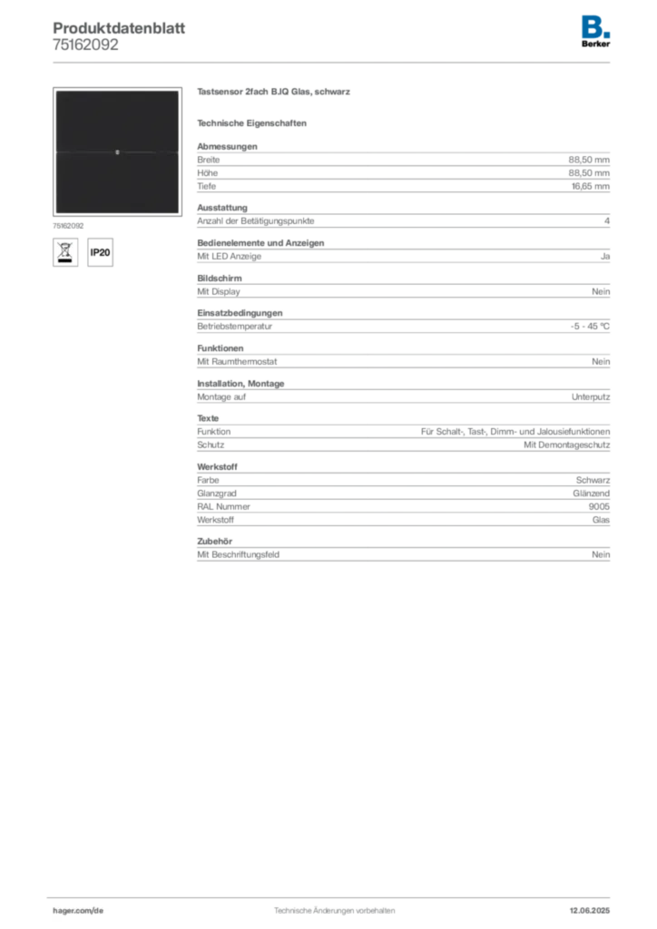 Berker Produktdatenblatt 75162092