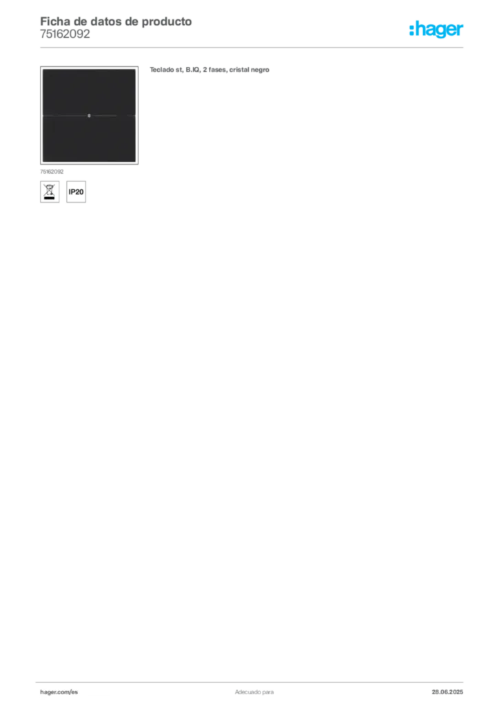 Imagen Hager Ficha de datos de producto 75162092 | Hager España