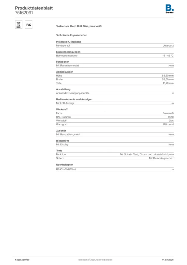 Bild Berker Produktdatenblatt 75162091 | Hager Deutschland