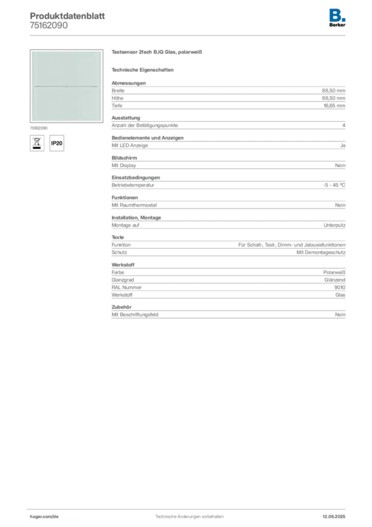 Berker Produktdatenblatt 75162090