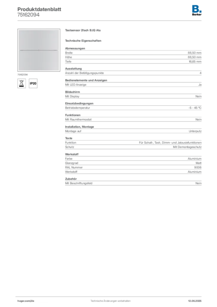 Berker Produktdatenblatt 75162094