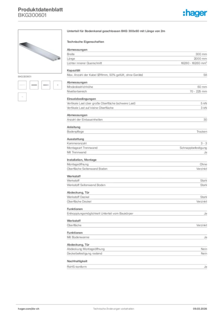 Bild Hager Produktdatenblatt BKG300601 | Hager Schweiz