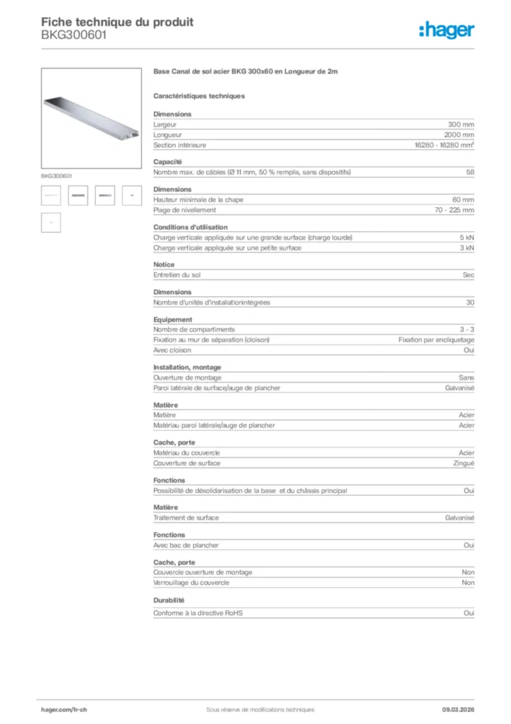 Image Hager Fiche technique du produit BKG300601 | Hager Suisse