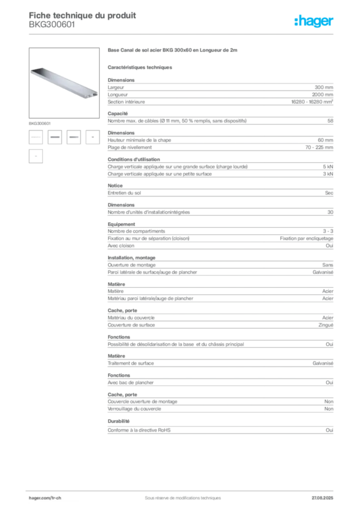 Image Hager Fiche technique du produit BKG300601 | Hager Suisse